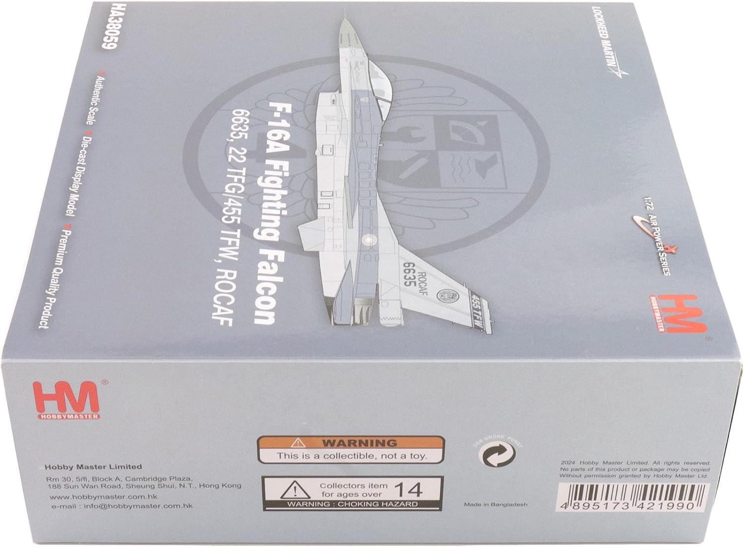 Hobby Master | 1:72 Scale Diecast Military Aircraft Replica | F-16A Fighting Falcon 6635, 22 TFG/455 TFW, ROCAF (w/10 x MK.20 Cluster Bombs) | Model HA38059
