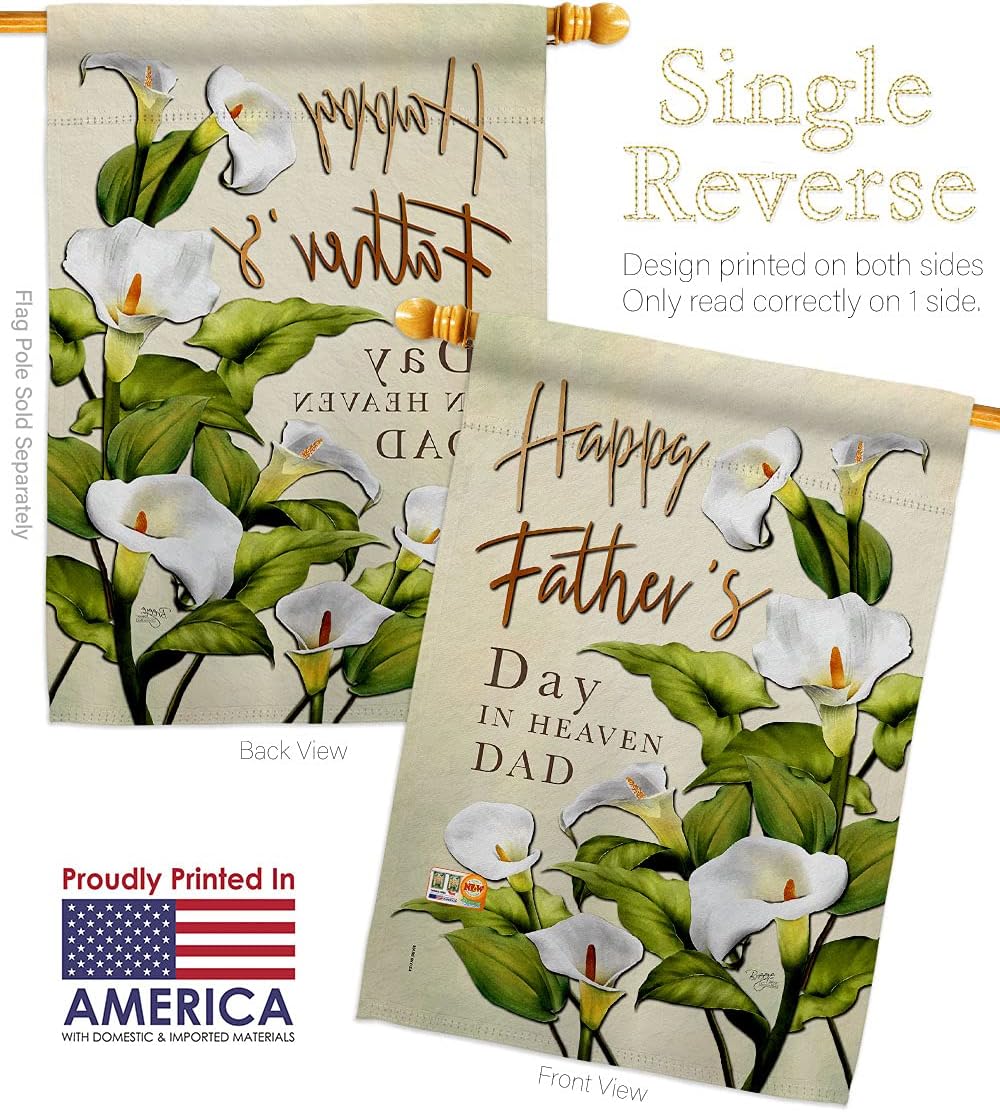 Fathers Day In Heaven House Flag Dowel Set Family Father Dad Daddy Papa Grandpa Best Parent Sibling Relatives Grandparent Small Decorative Gift Yard Banner Made USA 28 X 40