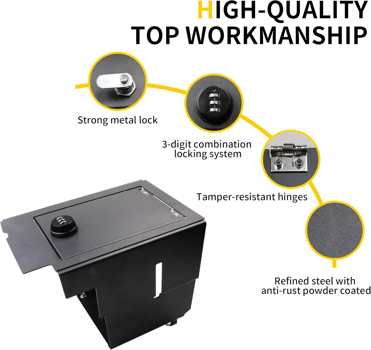 Center Console Organizer Gun Safe Storage Compatible with 2010-2020 TOYOTA 4RUNNER Interior Accessories Console Gun Vault Security Lock Box Armrest Tray, 3-Digit Combination Lock