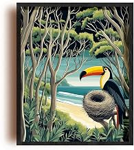 (Unframed) (12x16 Inch) Matte Wall Art Print Of Bauhaus Poster: Toucan building a nest in a tranquil forest in a secluded beach - Eco-Friendly Poster, Custom Decor for Home, Office, Bedroom, Bath Roo