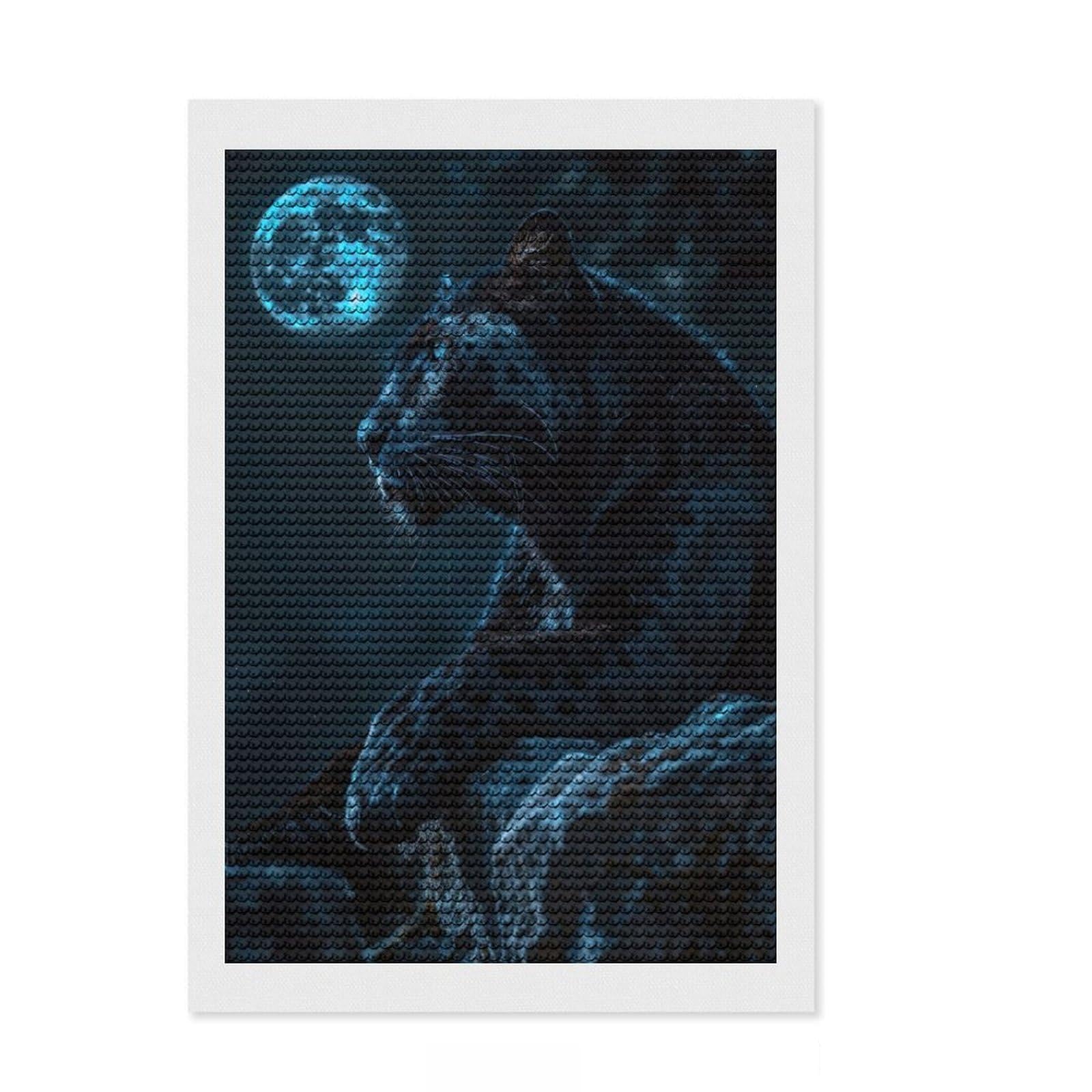 Junmoney Moonlight Mystical Panther Full Drill Diamond Painting Kit 8"x12", Stress Relief Craft, Round Gems, Full Kit Included, Thoughtful Present