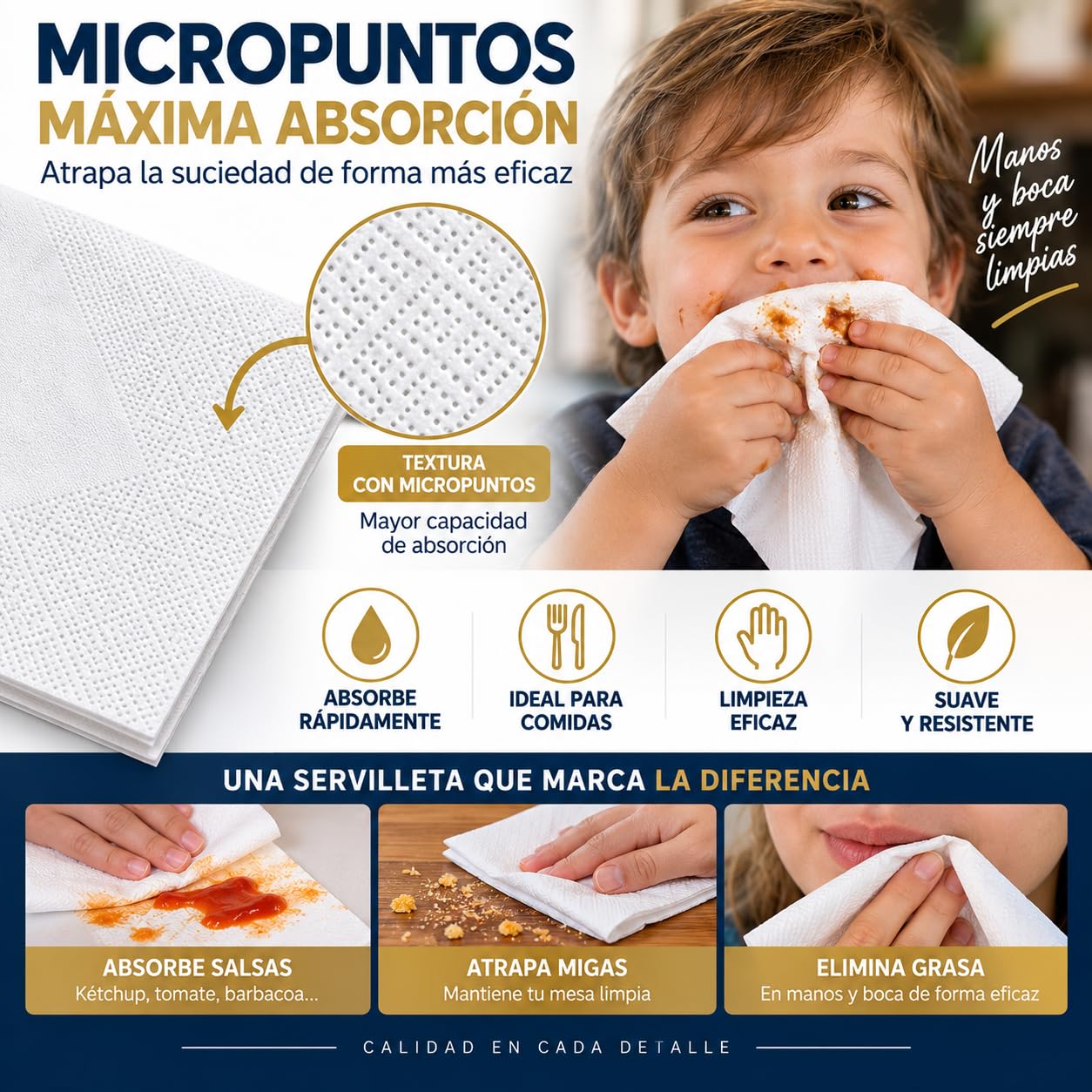 Servilletas de Papel 40x40 Blancas - 2 Capas 100% Celulosa - Plegado 1/4 - Uso Profesional Hostelería, Restaurantes y Eventos