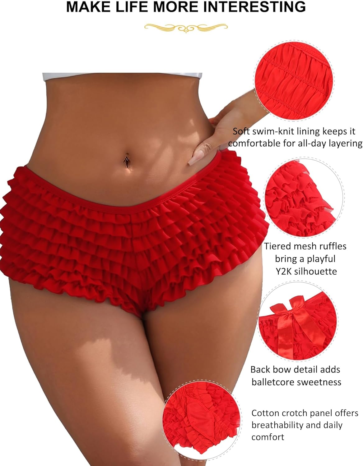 ohyeahlady Womens Sexy Mesh Ruffle Panties Cute Y2k Boy Short Panties for Women Lace Boyshort Cheeky Panty Briefs Underwear - Image 6