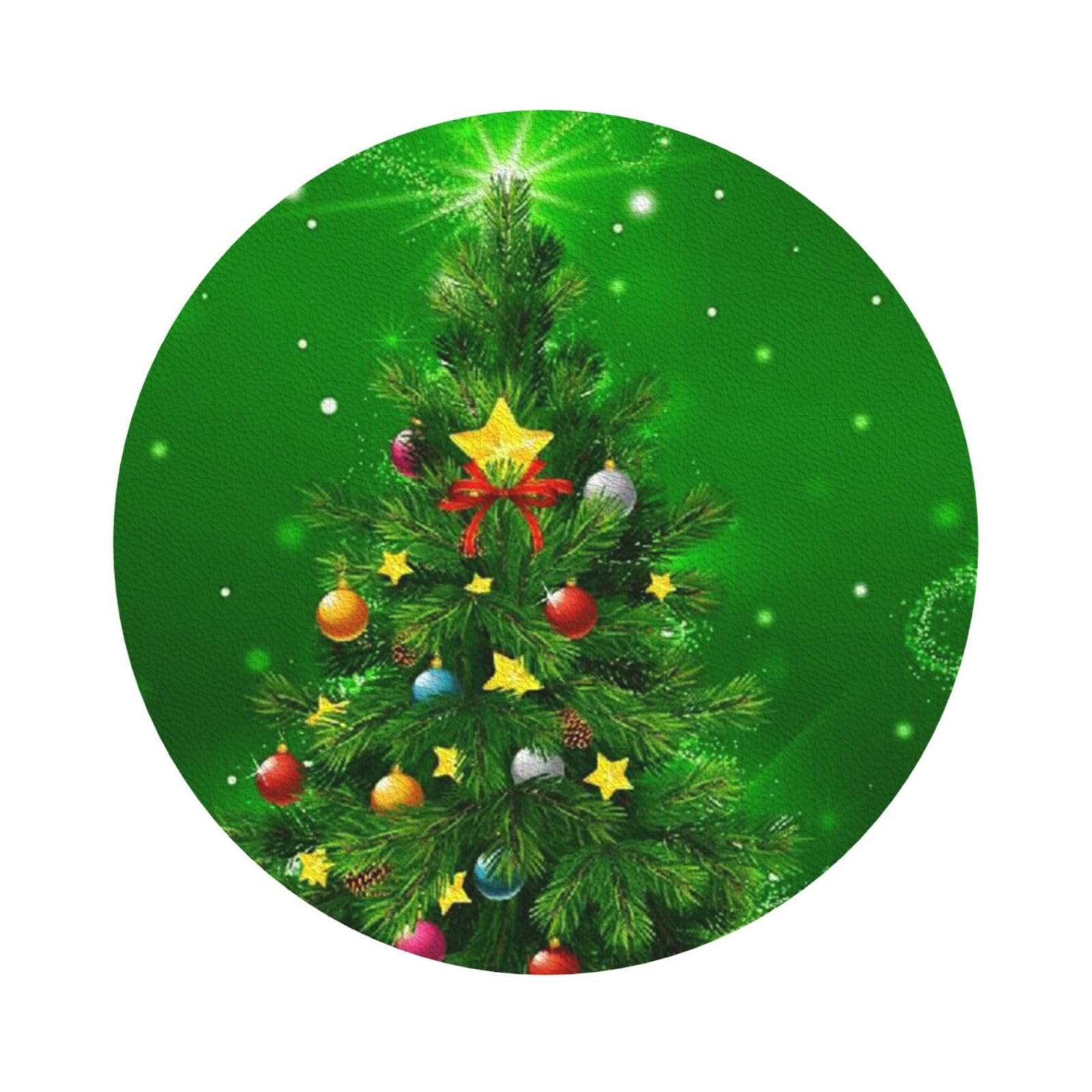 christmas trees PU Leather Coasters Set of 6 Round Drink Coasters