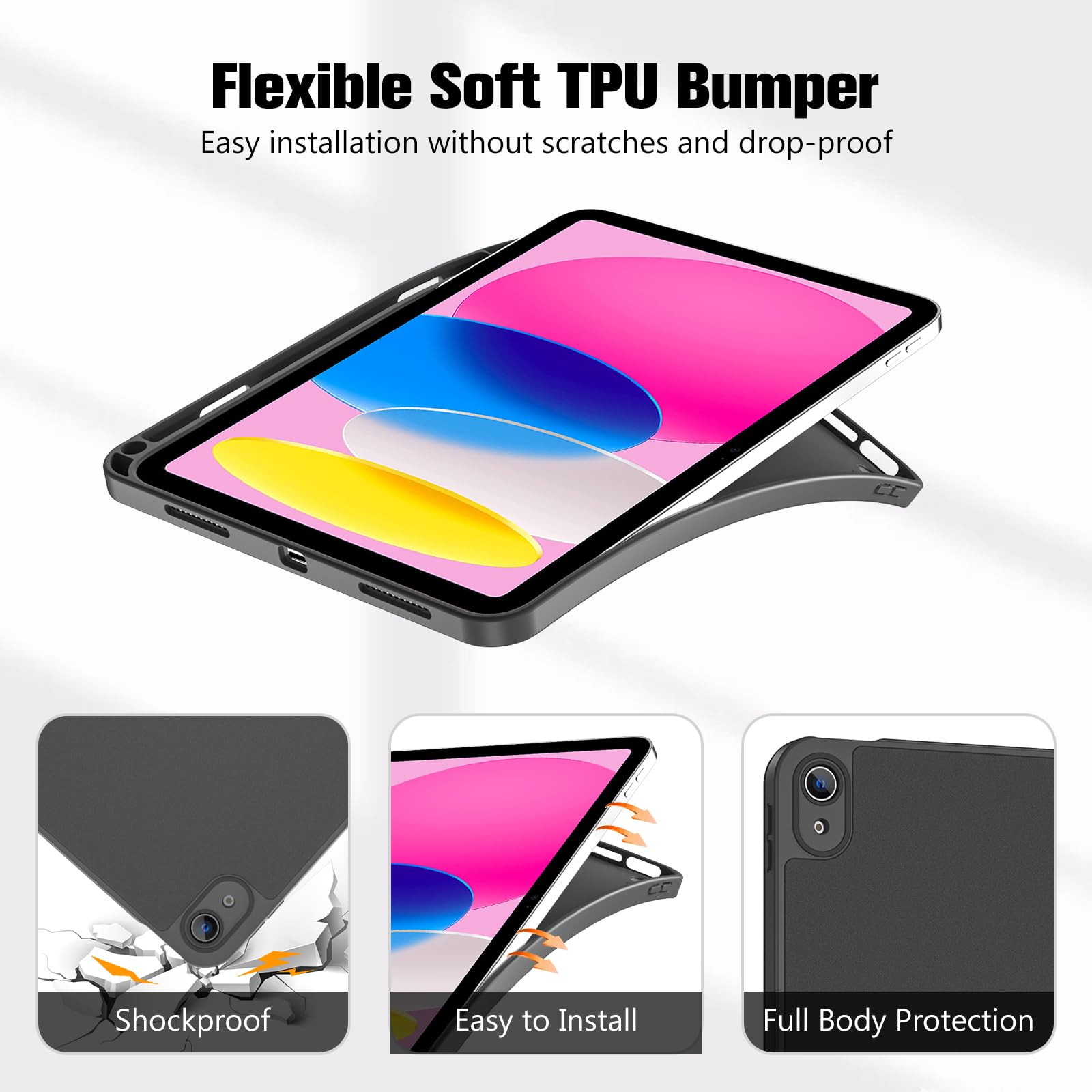 ProCase Cover Per iPad A16 11 Generazione 11 Pollice 2025/10 Generazione 10.9 Pollice 2022 con Full Camera Protezione Morbida TPU Copertura Posteriore -Puro Nero