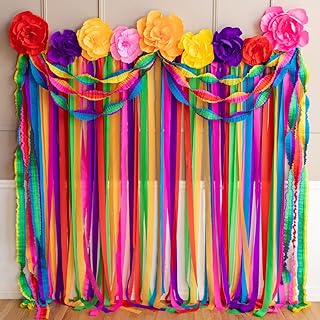 Riles & Bash Mexican Fiesta Streamer Backdrop with Crepe Paper Fiesta Flowers and Ruffled Party Streamers - Mexican Party ...