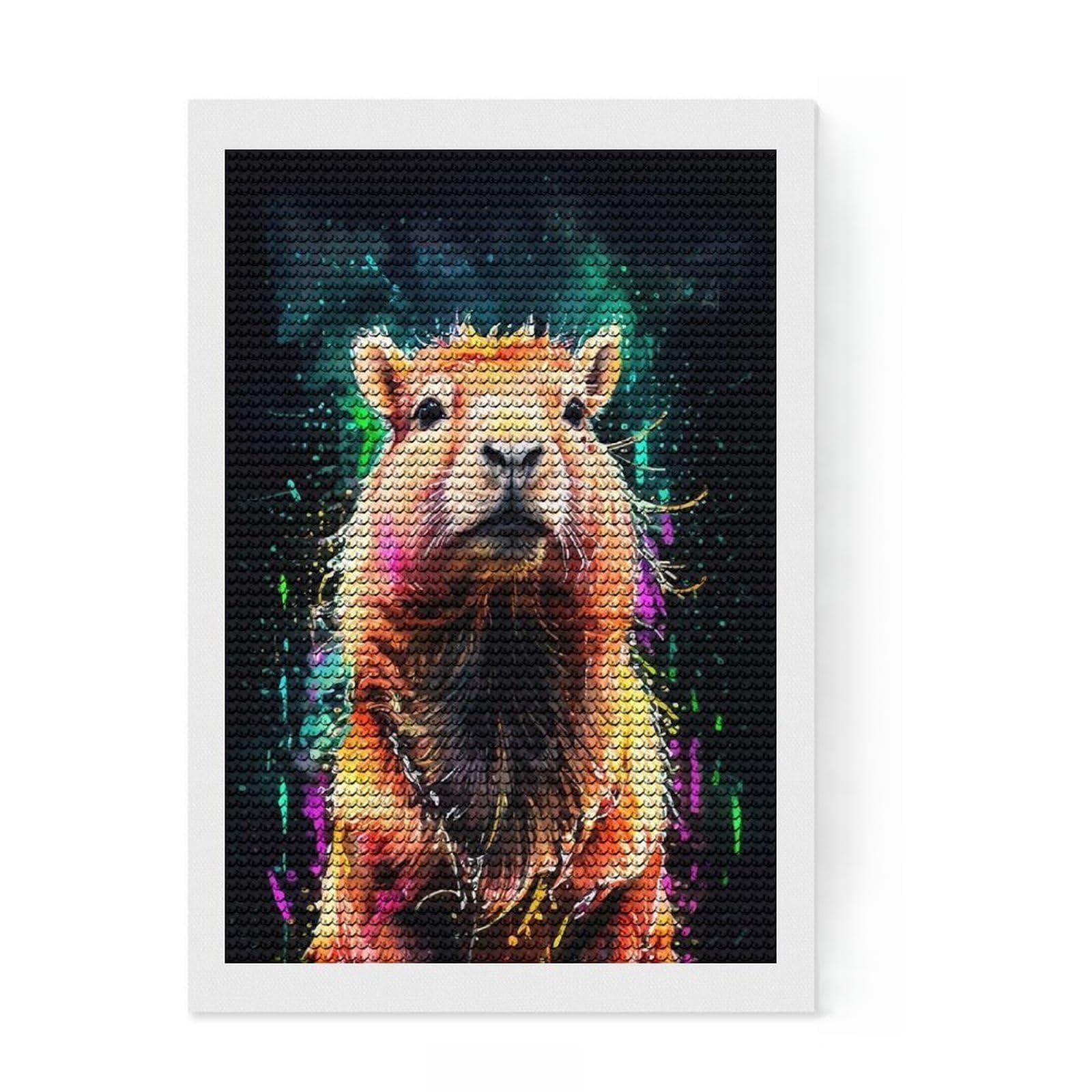 Junmoney Capybara Watercolor Art Diamond Painting Kit 8"x12", Living Room Decor, for Beginners, Easy Handmade Project, Gift Idea, Adhesive Canvas