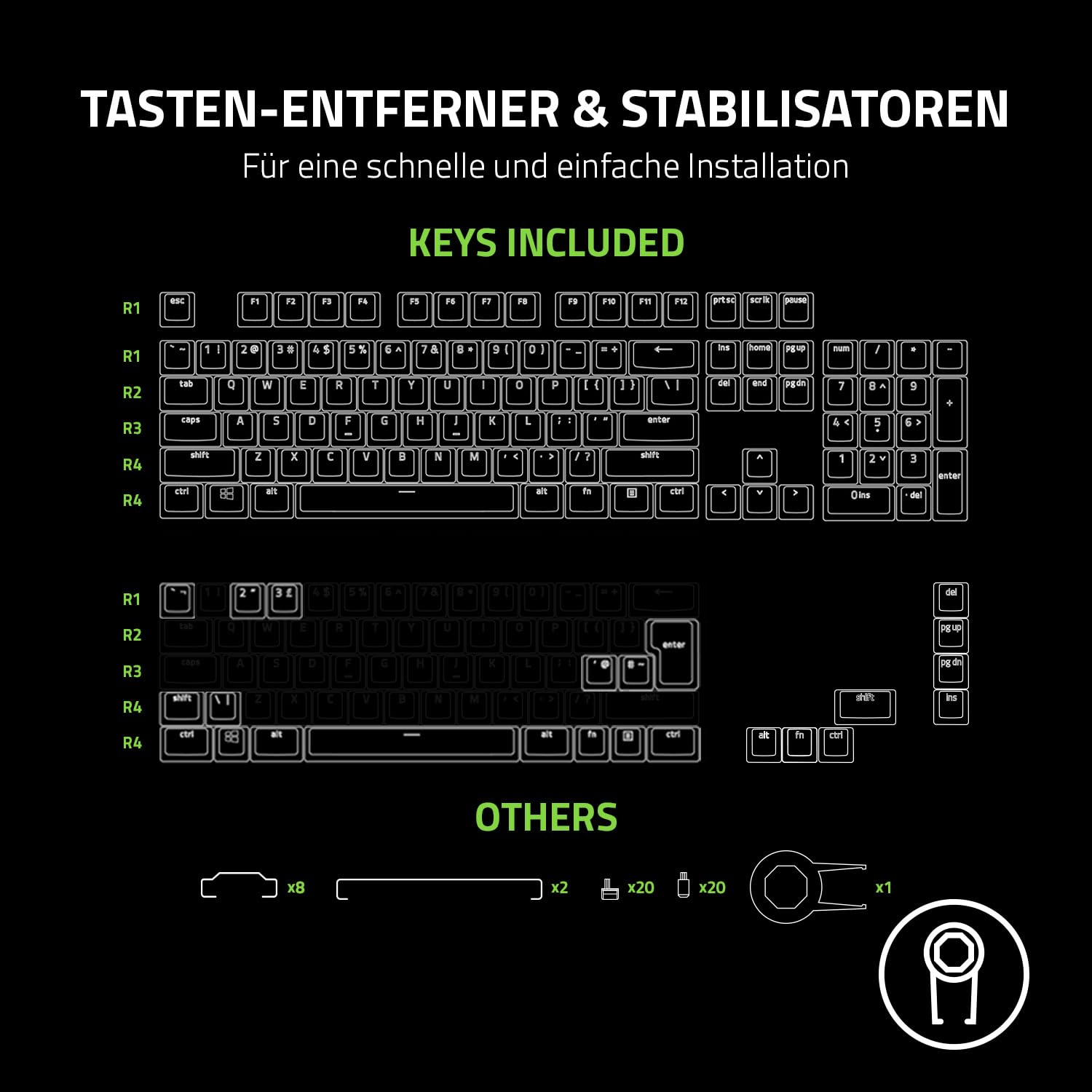 Razer Phantom Tastenkappen-Upgrade-Set - Fast unsichtbares Pudding-Design für durchscheinende Chroma RGB-Beleuchtung (128 Tasten, Tastenentferner, Stabilisatoren) US- & UK-Layout | Weiß