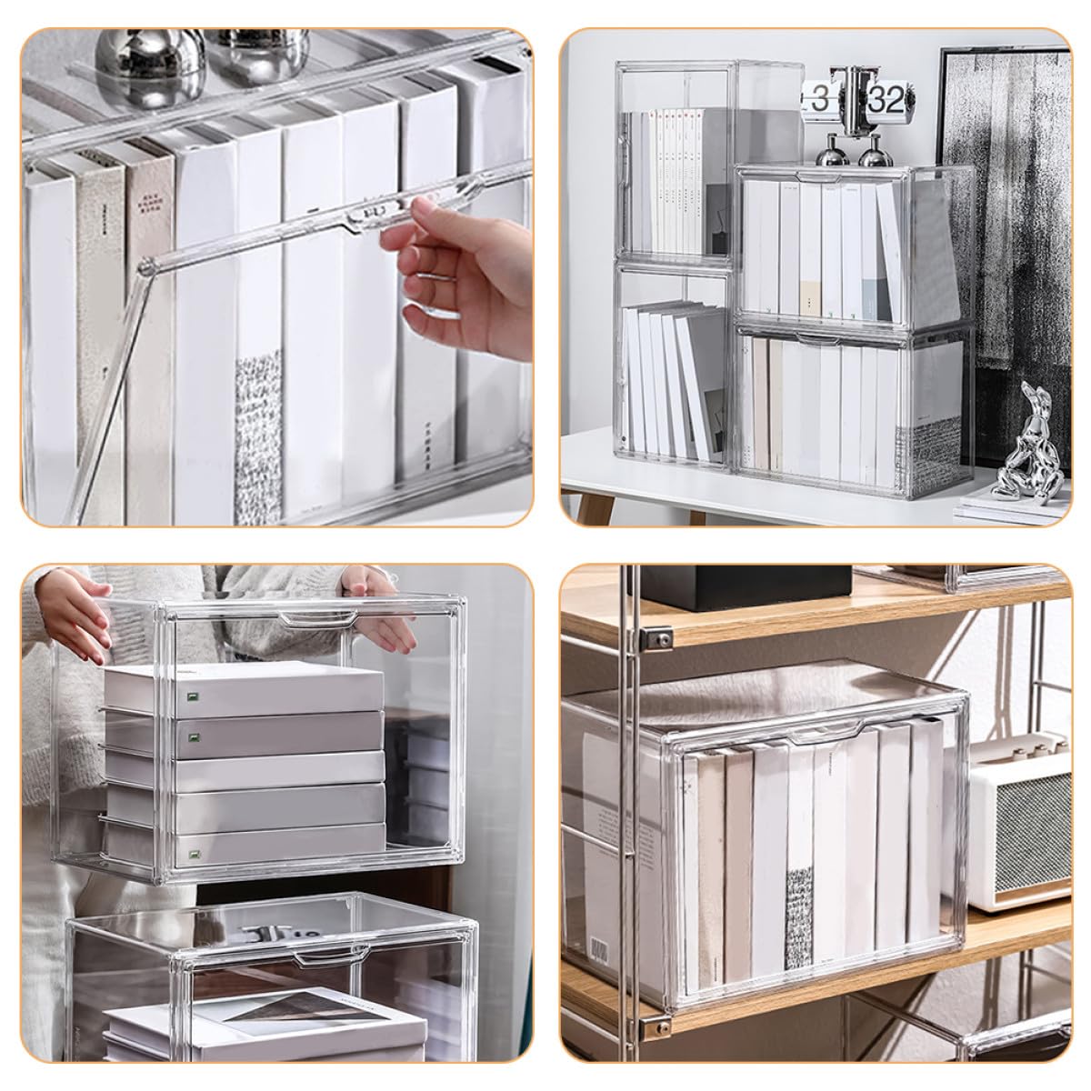 GALPADA Transparente Stapelbar Bücheraufbewahrungsbox aus Kunststoff mit Einfachem Design und Staubdicht zur Organisation von Schulbüchern und Kleinteilen im Schlafzimmer