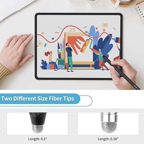Miniatura 4 de StylusHome Lápiz óptico para pantallas táctiles (2 unidades), punta de fibra 2 en 1 de alta sensibilidad con 8 puntas extra reemplazables, lápiz