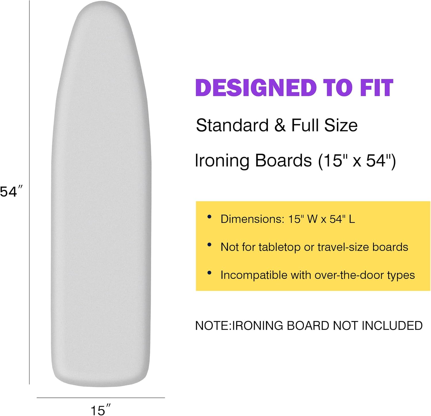 Ironing Board Cover and Pad 15x54 Standard Size,Extra Thick Cotton Iron Board Cover with Padding, Silicone Coated Scorch Resistant, Elastic Edge with Hook & Loop Strap, Heatproof Silver