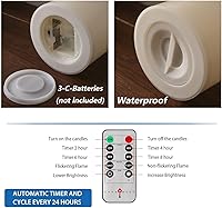 Vista 5 de Velas grandes sin llama XL para exteriores de 6.45 x 8 pulgadas con control remoto, impermeable, funciona con pilas LED, velas de pilar