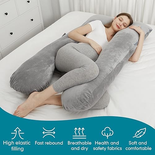 Miniatura 2 de JOHNPEY Almohadas de embarazo para dormir, almohada de cuerpo completo en forma de U, almohada de maternidad imprescindible para el embarazo con