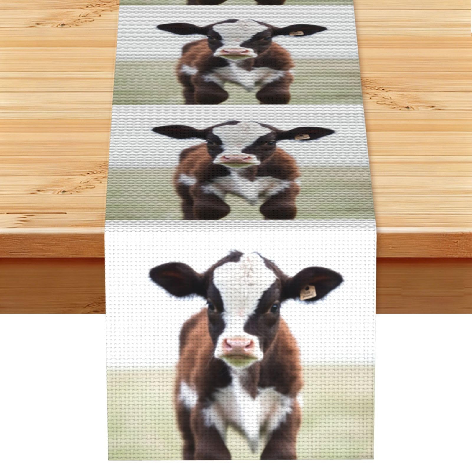 Cow Table Runner 13x72 Inch Cotton Linen Table Linen Washable Farmhouse Tablecloth Modern Abstract Art Kitchen Dinning Table Decoration for Home Party Decor