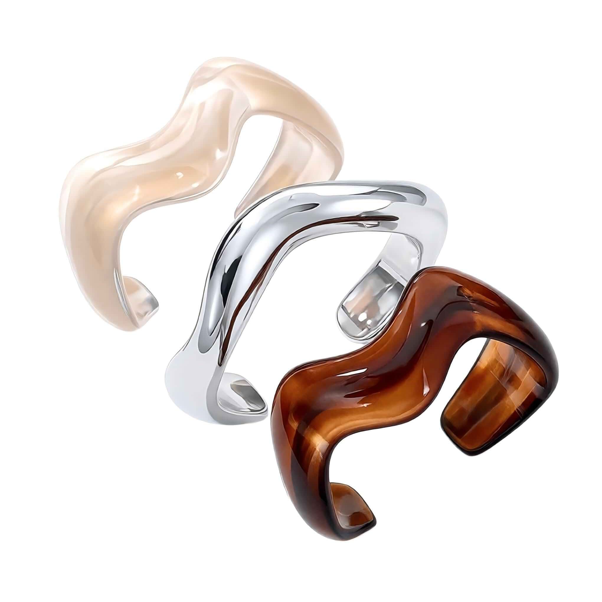 Chunky Acrylic Resin Bangle Set, Irregular Stackable Cuff Bracelet Gold-Tone Brown Colorful Jewelry Stack, Trendy Boho Statement Gift, Lightweight Skin-Friendly Design, Vintage Maillard Style