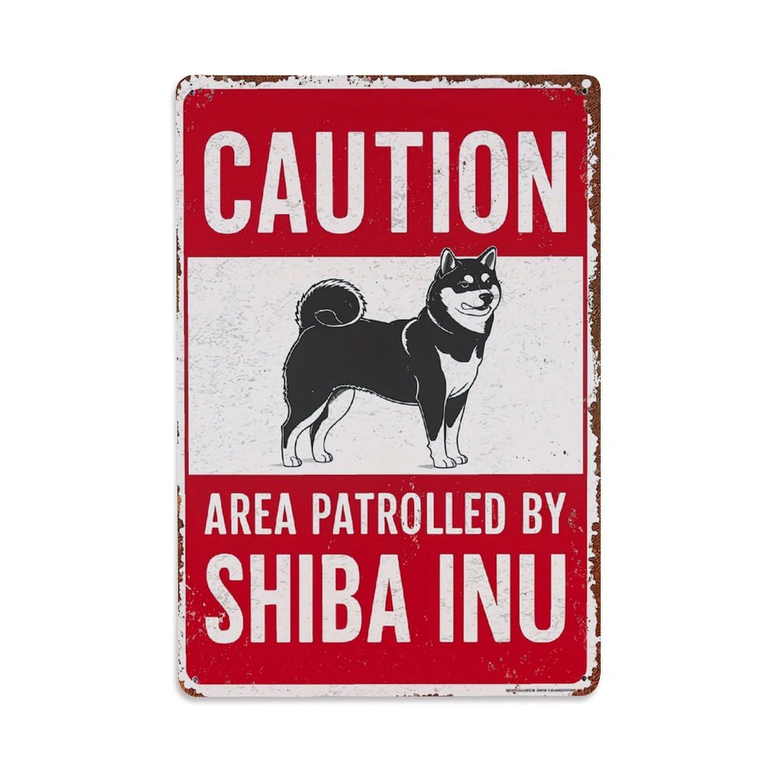 Jdfenggu Vintage Caution Area Patrolled By Shiba Inu Retro Metal Tin Sign, Decor Art Poster For Bar, Home, Man Cave, Kitchen, Laundry Room Gift 8X12inch
