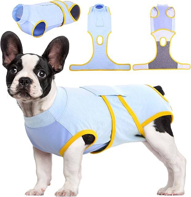 Kuoser Dog Surgery Recovery Suit for After Surgery Female,Professional Pet Recovery Shirt Dog Abdominal Wounds Bandages,Substitute E-Collar & Cone,Prevent Licking Dog Onesiesblue S