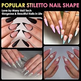 Medium Stiletto Nail Tips, BORNBYME 504PCS Pre Buff Full Cover Shaped Nail Extenison Tips Half Matte Gel X Nail Tips