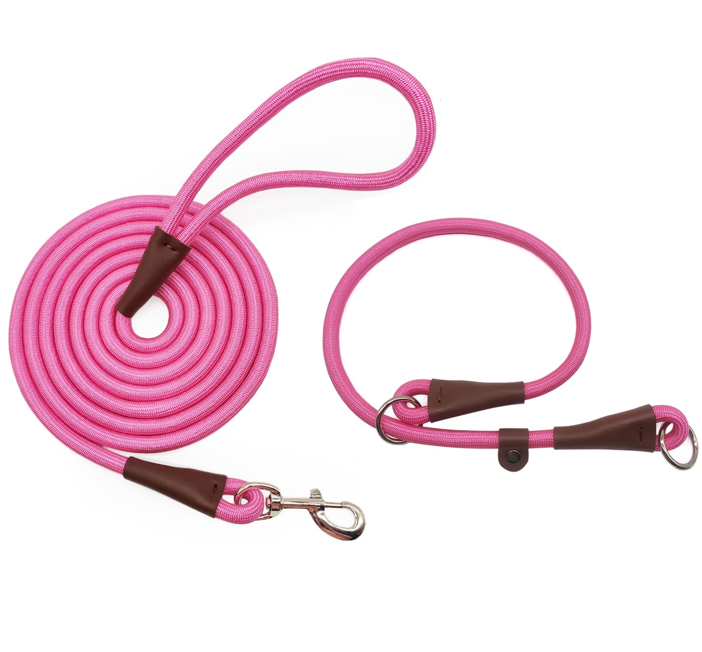 MayPawSlip Dog Collar + 6FT Rope Dog Leash for Medium Large Dogs Pink