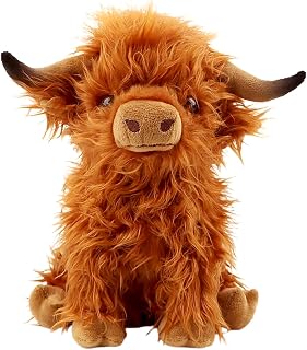 rivoeis 10.5" Fluffy Realistic Highland Cow Stuffed Animal Plush Toy - Cute Scottish Cattle for Kids, Girls, Boys & Home Decor