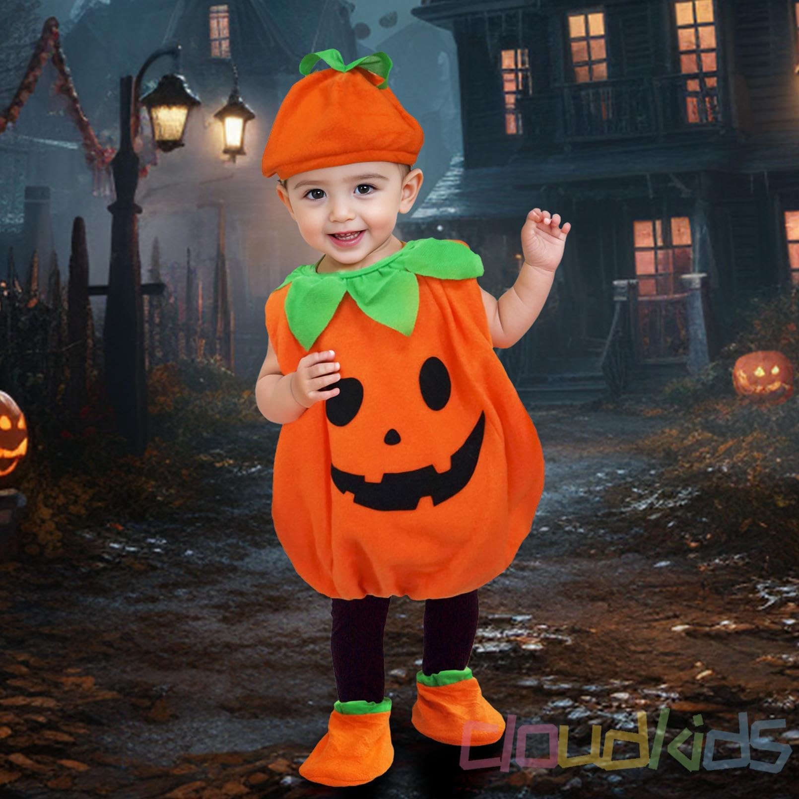 Cloudkids - Costume d'Halloween Costume de citrouille Mignon Enfants de 12 à 18 mois Cosplay Robe pour carnaval Fête Vêtements avec chapeau Chaussures