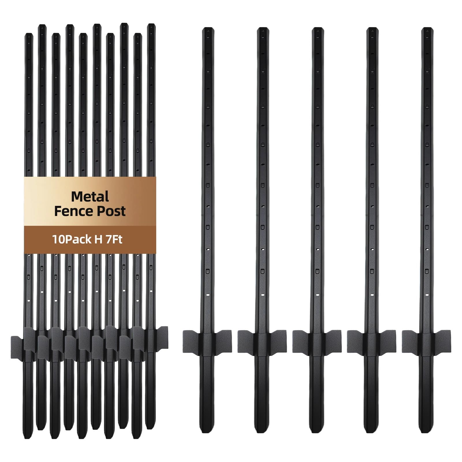 Photo 1 of 10 Pack Metal Fence Post, 7FT Heavy Duty Garden Fence Post for Wire Fence, Fence Posts No Dig U Post for Lawn, Garden, Farm