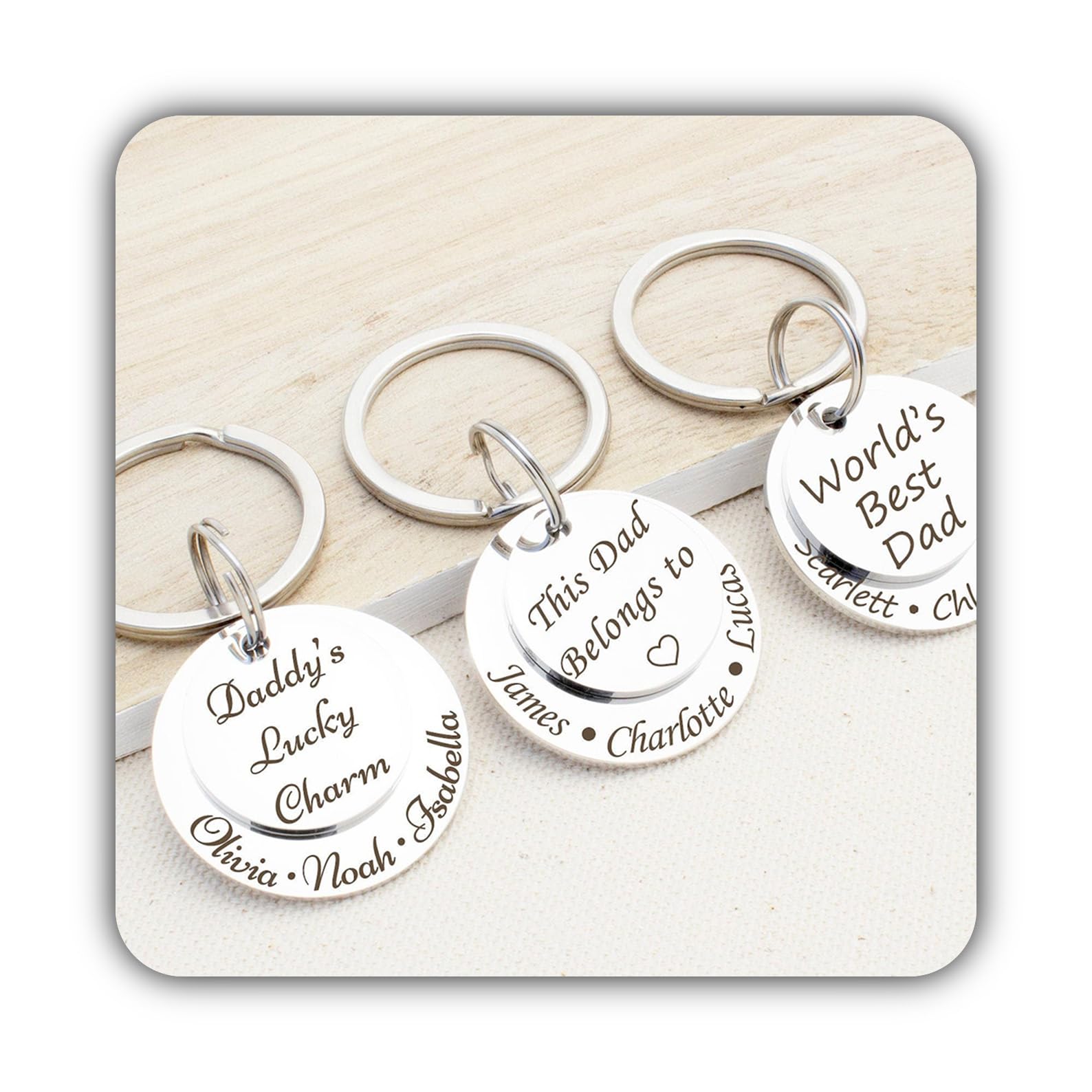 Schlüsselanhänger mit Name aus Edelstahl, Familienmotiv