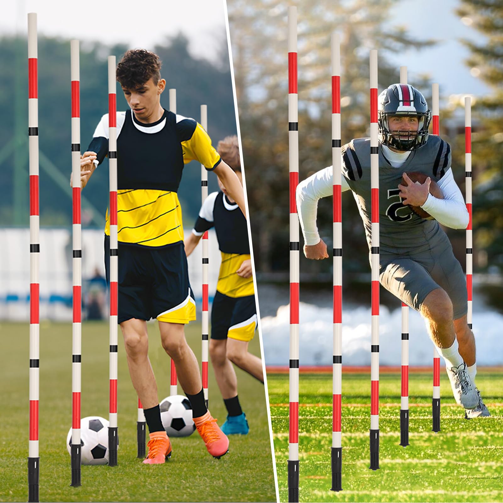 Equipo de bastones de entrenamiento de agilidad de fútbol con bolsa, 6 postes de agilidad, 3 palos horizontales, 1 escalera de agilidad con bolsa, 10 conos de fútbol, equipo de entrenamiento de