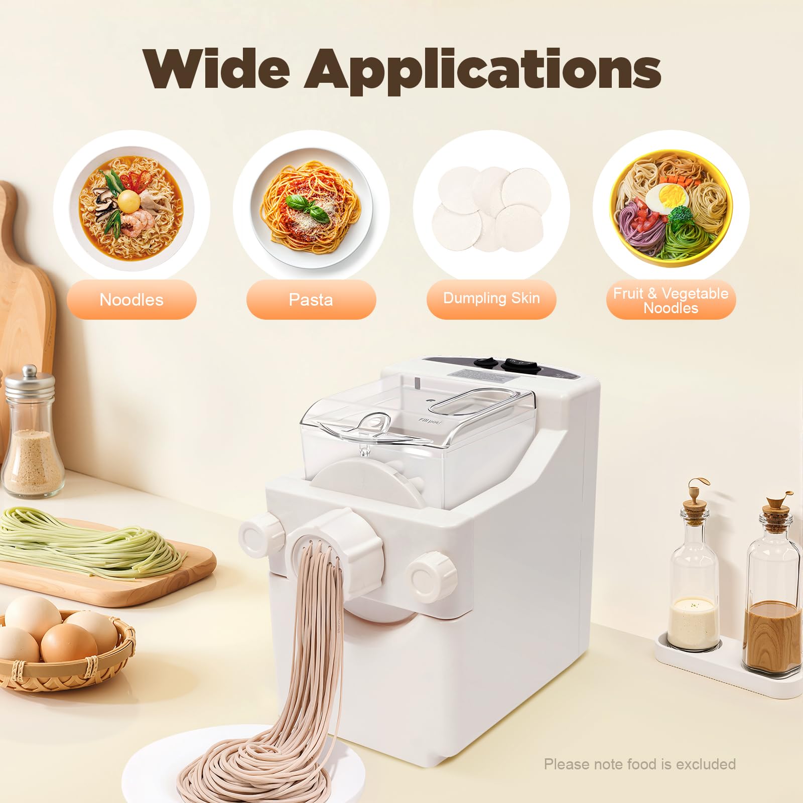 Macchina per pasta elettrica da 180 W, con 9 dischi, 33 x 20,5 x 28,5 cm, porta di riempimento indipendente, macchina per pasta multifunzione, per pasta, spaghetti, fettuccine e penne