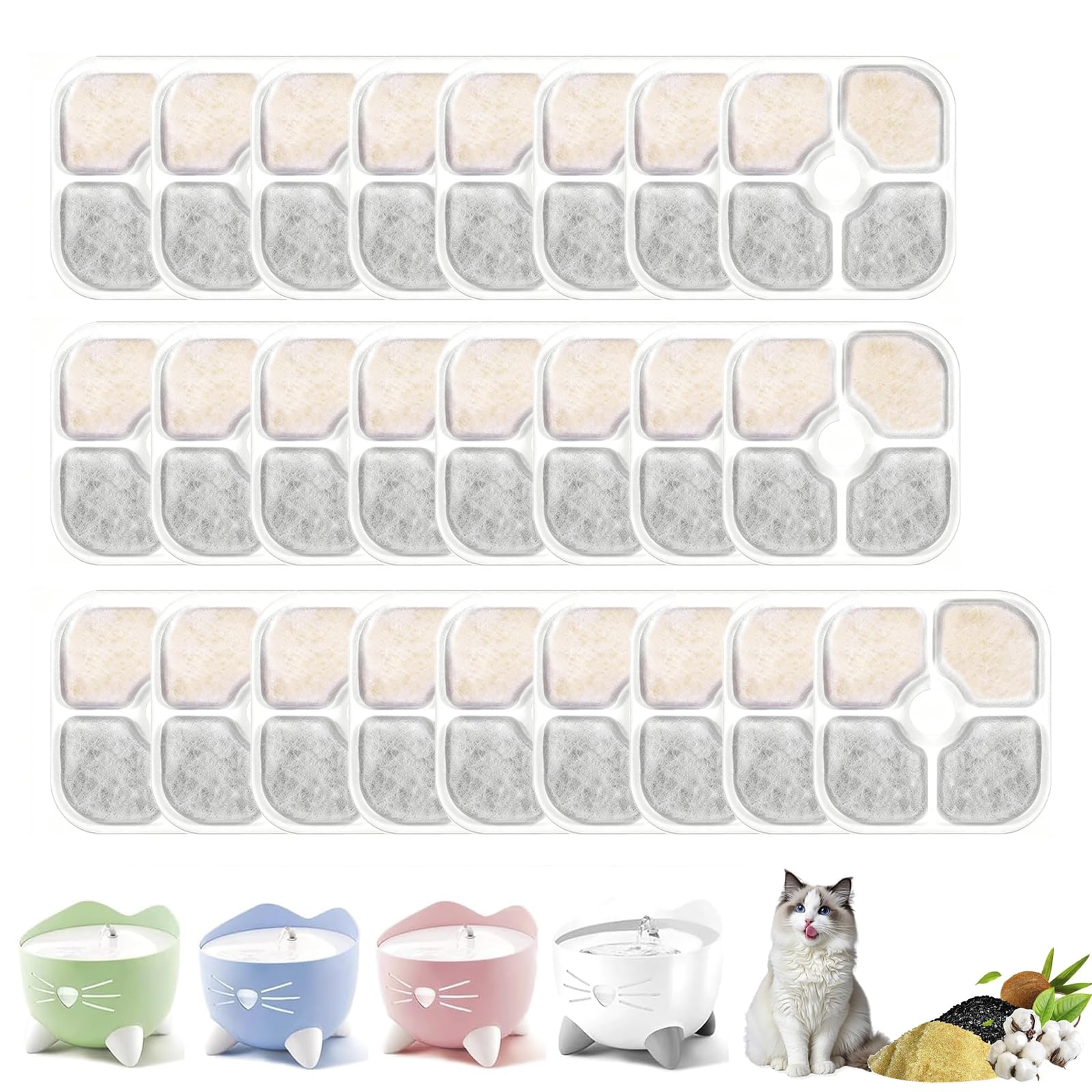 Fountain Filter for Catit Cat Water, 25 Pcs Pet Fountain Replacement Filter Compatible with Catit Pixi Triple Filtration System Keep the Water Clean and Fresh