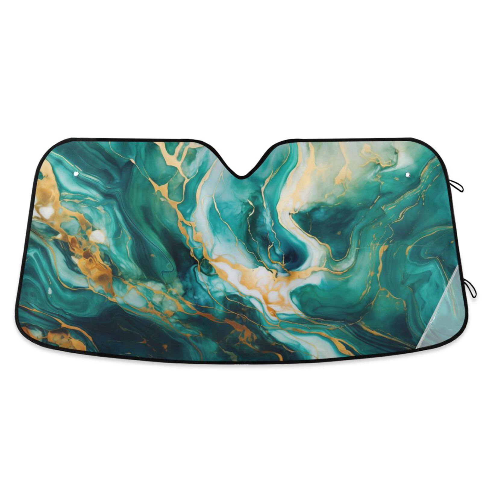 Car Windshield Sun Shade Green Gold Marble Foldable Car Front Windshield Sunshade Blocks UV Rays Sun Visor Sun Heat Protection for Car Truck SUV to Keep Your Vehicle Cool,Medium