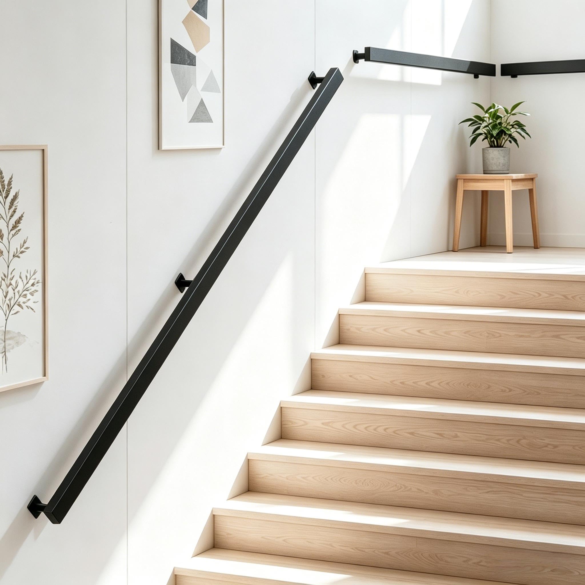 Pasamanos Escalera con Accesorios, 60-600CM, Pasamanos para Las Escaleras de Hierro Forjado, Negro, Barandilla Escalera para Interiores y Exteriores pared Loft Ancianos (100CM)