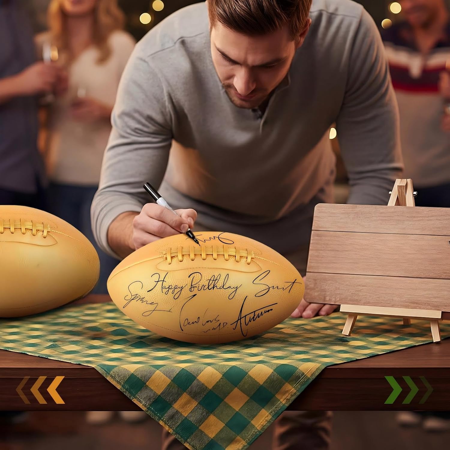 Soulchen 12 Pcs Gold Autograph Footballs Official Size Trophy Football with Air Pump Golden Custom Signing Balls for Rugby Game Graduation Signing Trophies Anniversary College Coach Gift
