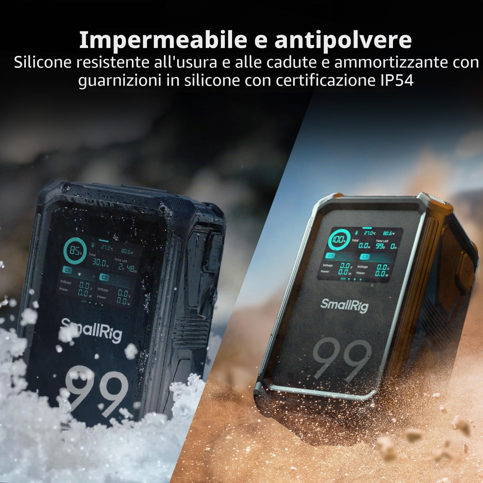 SMALLRIG V Mount Batteria X99, Batteria V Mount 99Wh / 6800mAh, Uscita 100W Ricarica Completa in 2H, Doppio D-TAP, USB-C, Porte DC, Controllo APP, Touchscreen da 2,0", per Fotocamera, Videocamera