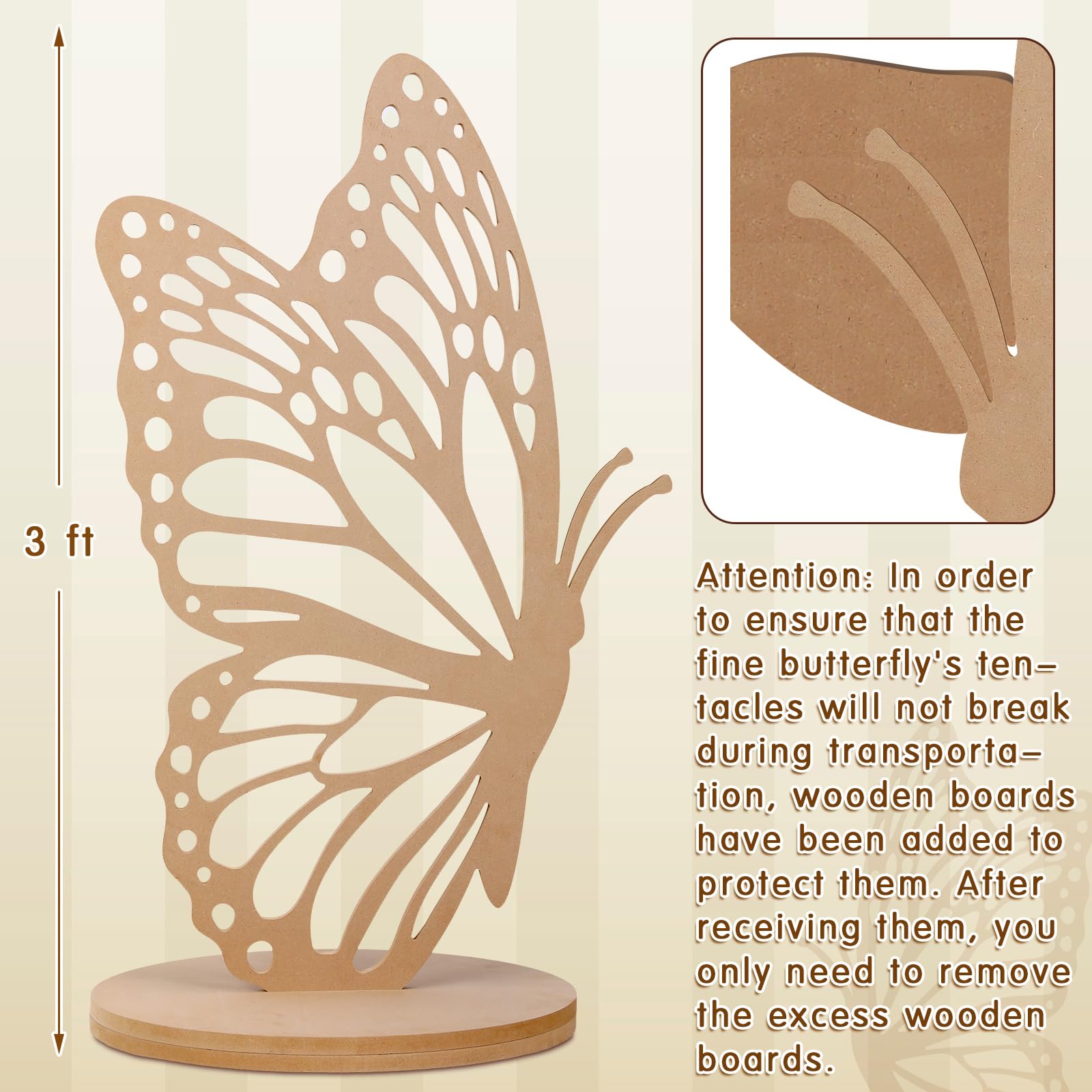 Beeveer 3ft Wood Butterfly Prop Large Butterfly Wings Cutout Standing Backdrop Princess Prop Decoration for Baby Shower Birthday Party(Wood)