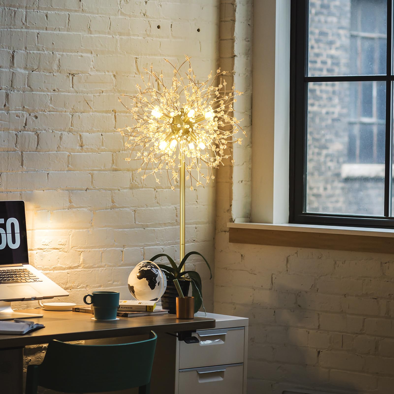 Rayofly Modern Stehlampen, Gold Feuerwerk Kristall Stehlampe Wohnzimmer, 8-Flammige Kristalle Stehlampen mit Fußschalter, Hohe 172CM, Glas Metall Stehleuchte, Golden Stehlampe für Schlafzimmer