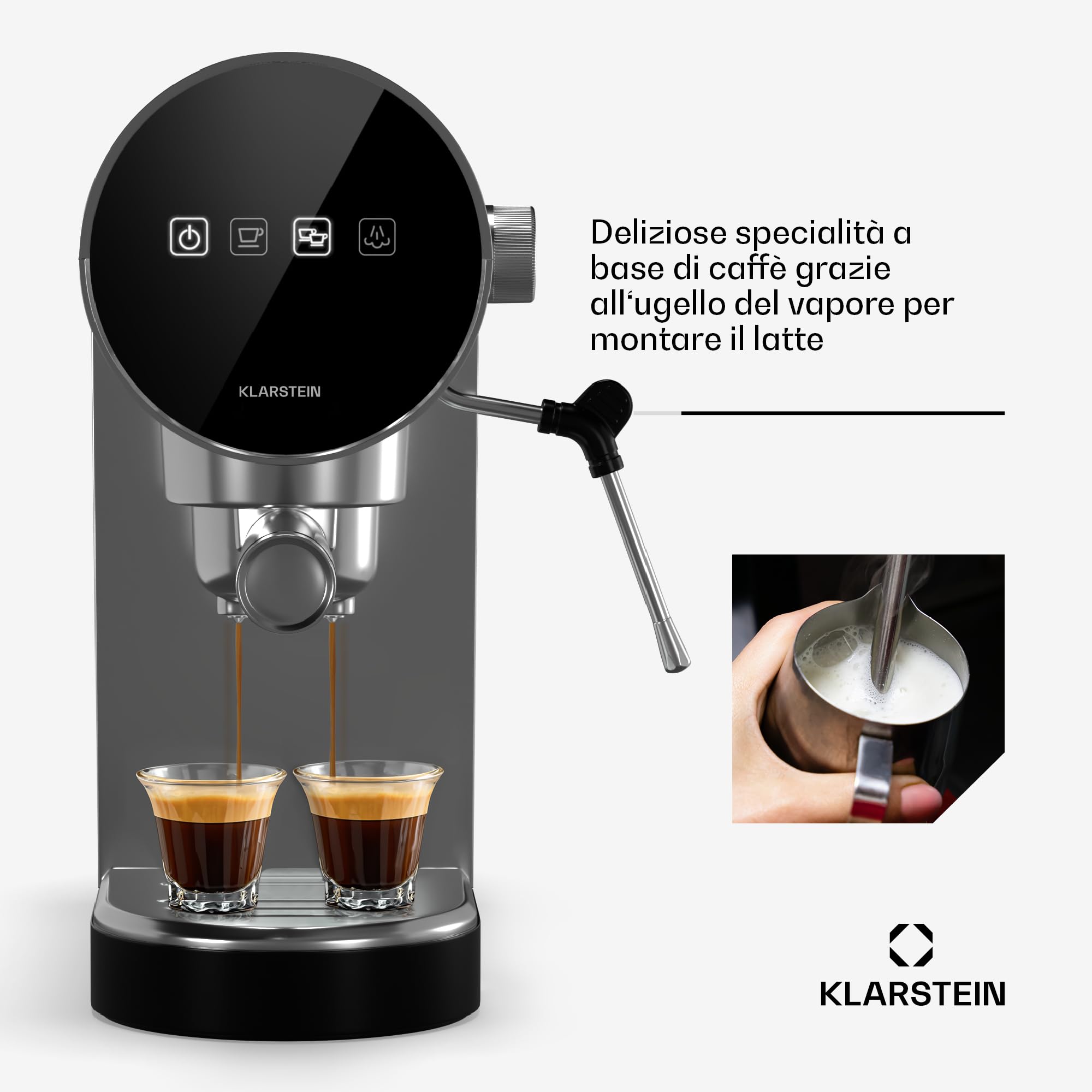 Macchinetta Caff&egrave; Espresso Klarstein 19 Bar - Macchina Cappuccino Con Montalatte 1.2L