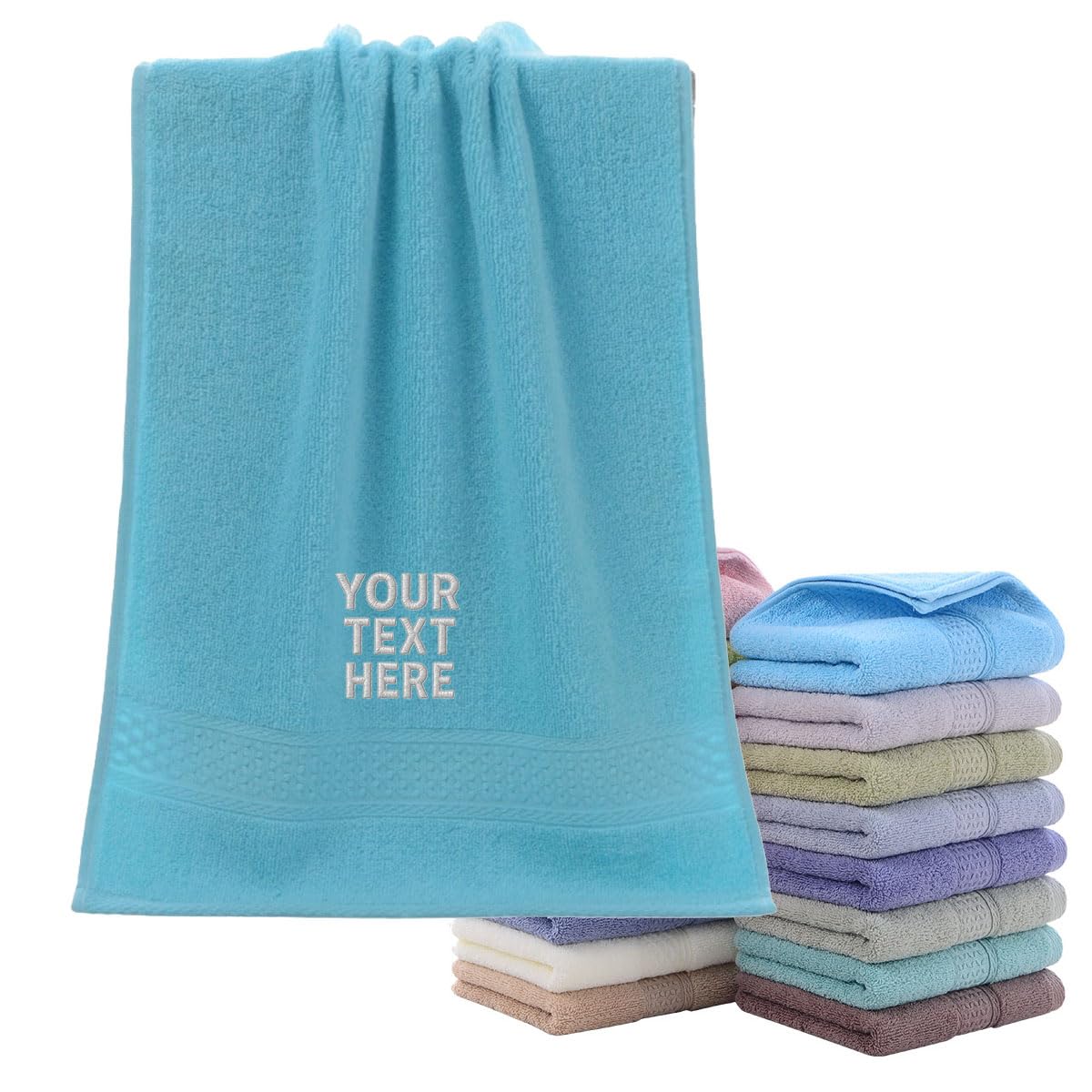 Van Der Linn Personalised Embroidered Custom Name Towels Face Cloth Hand Towel Gift Bathroom (Sky Blue (74x33))