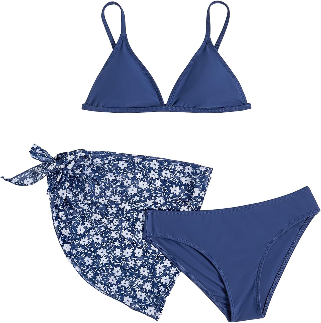 SHENHE Girl's 3 Piece Swimsuits Cute Spaghetti Strap Triangle Bikini with Ditsy Floral Cover Up Teen Bathing Suits