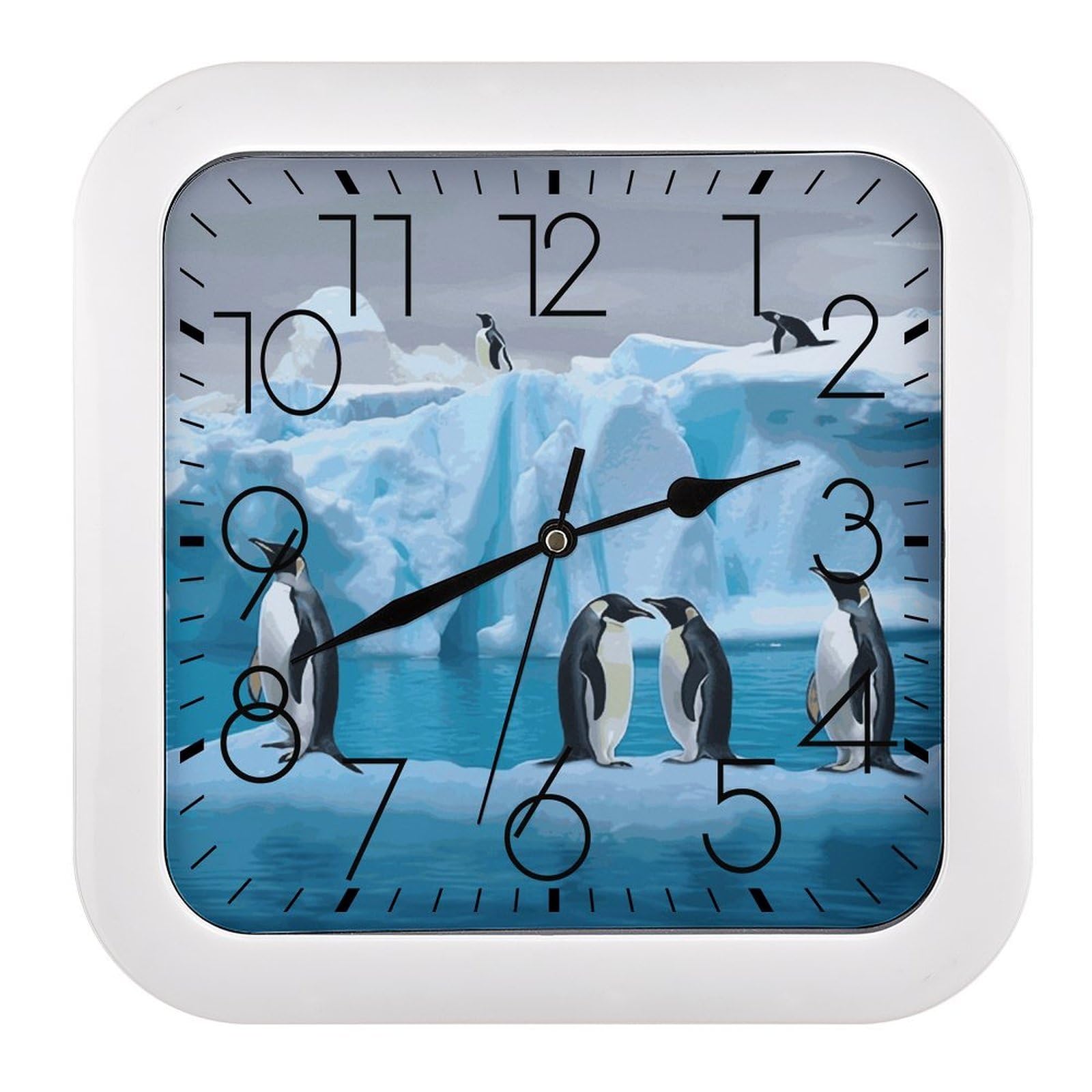 LDGSUPH Penguins On The Iceberg Wall Clock Silent Non-Ticking Modern Clock Personalized Vintage Square Clocks for Travel Office Kitchen Home Decorative Clocks 10.2 Inch