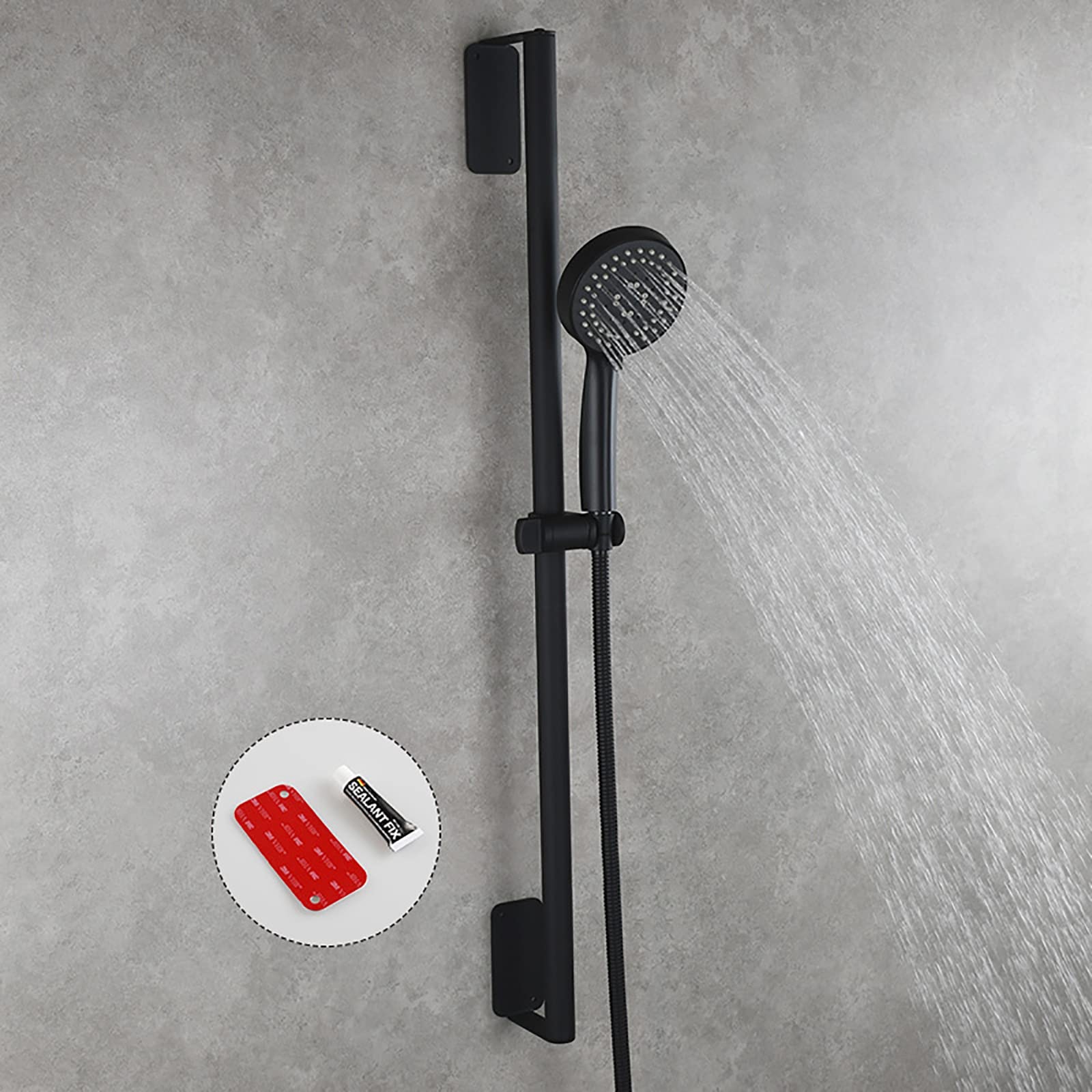 Asta Doccia Nero Saliscendi Doccia 304 Acciaio Inox Asta Doccia Saliscendi da Parete Regolabile Saliscendi per Doccia Completo con 5 Funzioni Doccetta, Supporto Regolabile, Tubo 150 cm