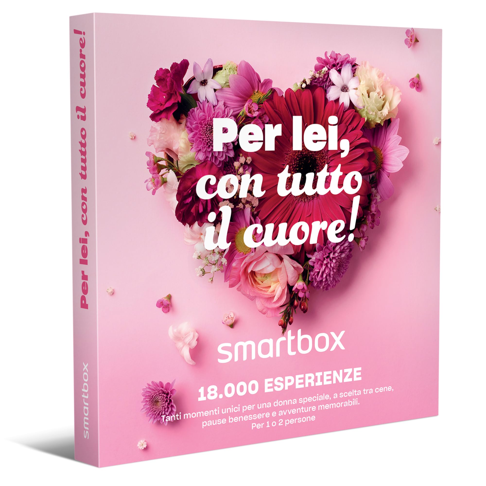 Smartbox - Cofanetto Regalo per Donna - per lei, con Tutto Il Cuore! - Idee Regalo Originale per lei - 1 gustosa Cena o 1 Trattamento Relax o 1 attività Sportiva per 1 o 2 Persone
