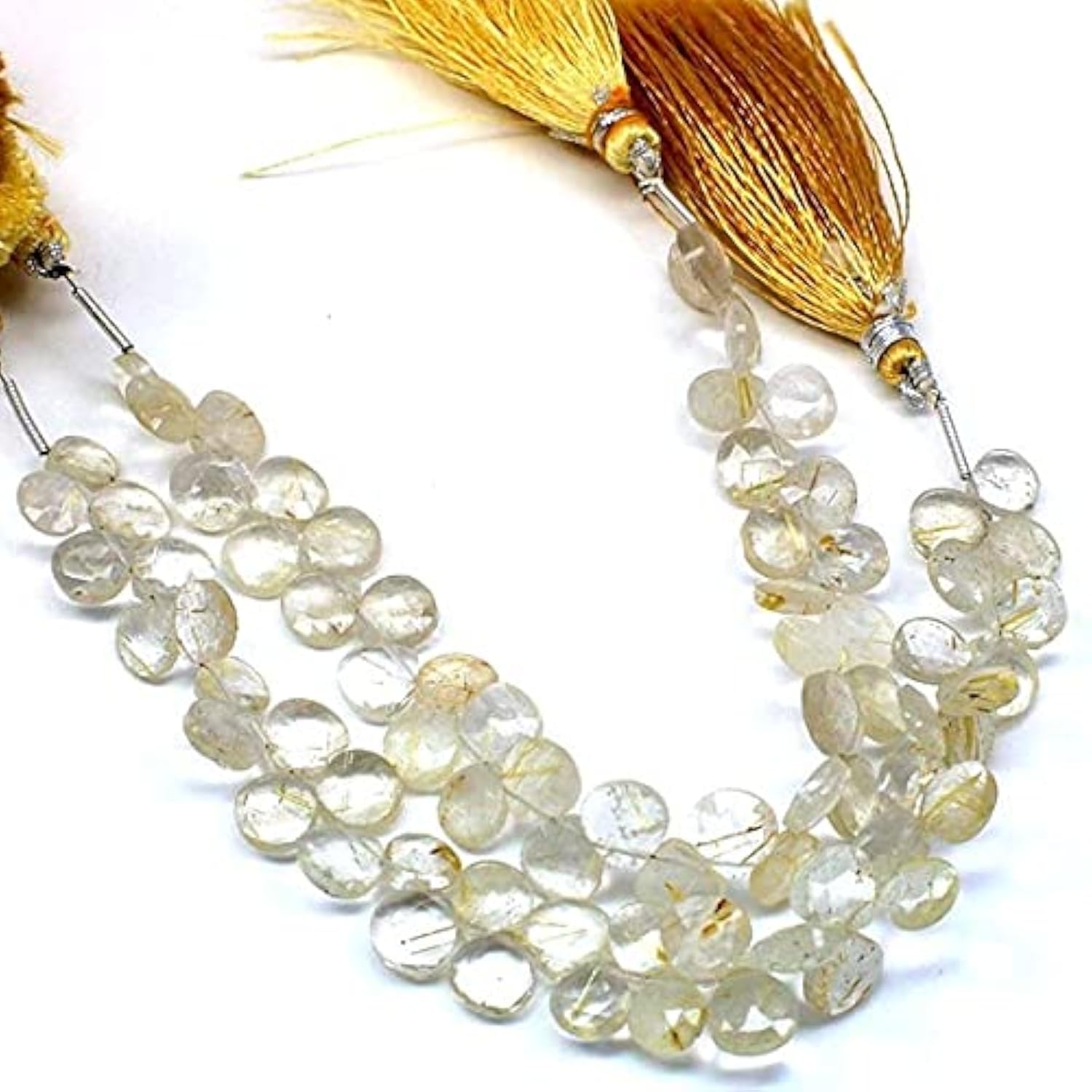 Quartz rutilé doré pour remplacer les pierres ternes par des perles cœurs lumineuses de 7mm
