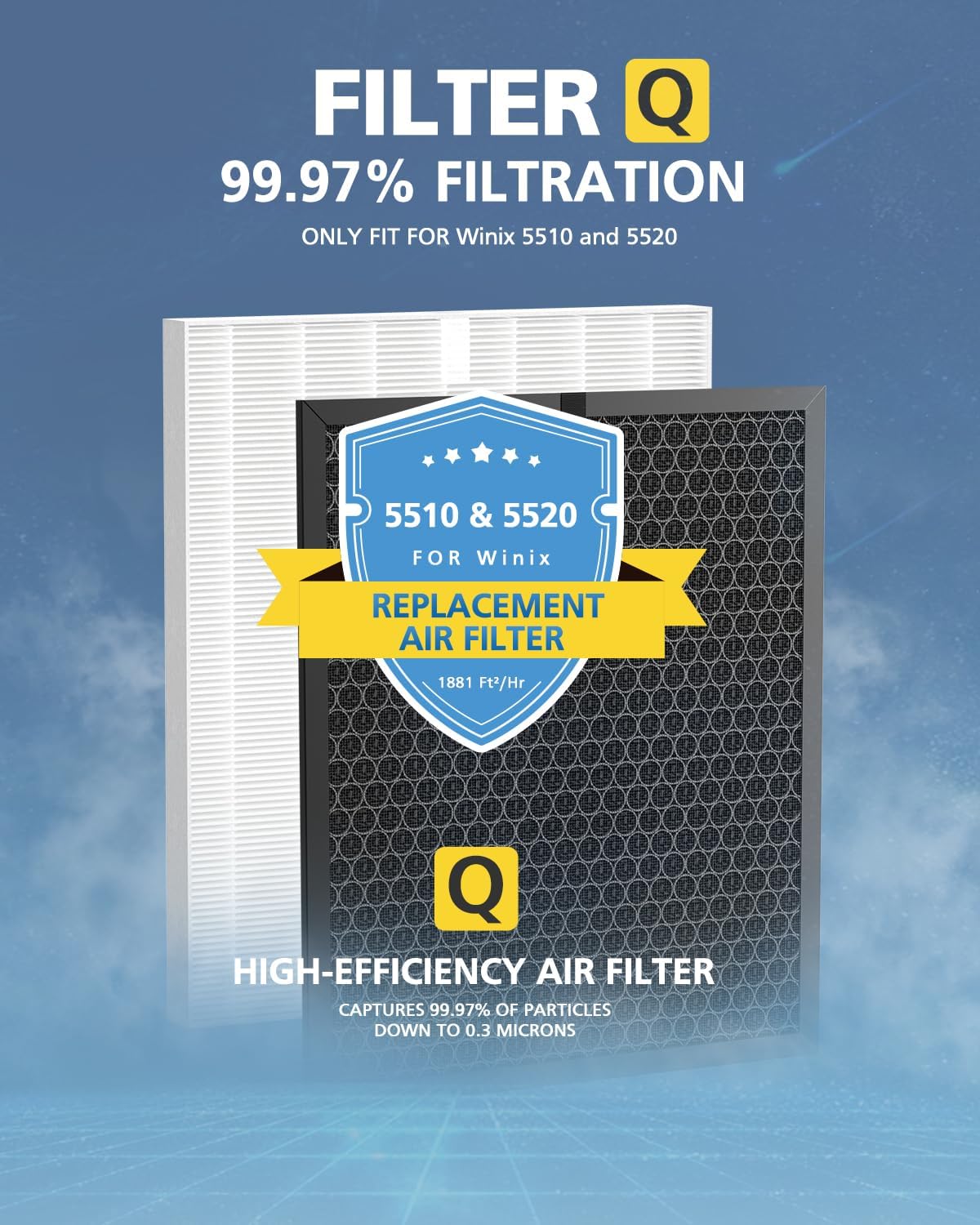 5510 5520 Filter Q For Winix 5510 5520 Air Purifier Filter Replacement 1712-0123-00 For Large Room 1882 Ft²/Hr, 1 Middle Filter & 1 Activated Carbon Filter Captures Pet Dander, Smoke, Dust, Pollen - Image 5