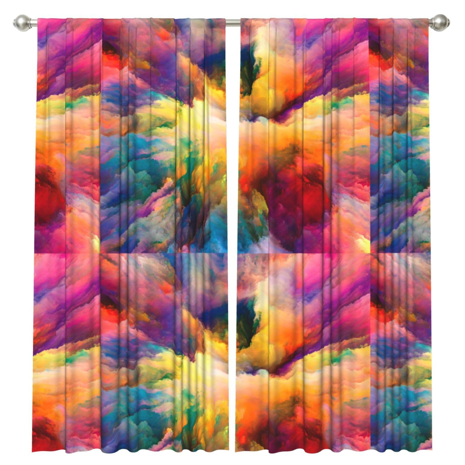 InOmak Multi Coloured Cloud Explosion, 2 Panels Window Curtains 52 x 84 Inch Blackout Curtains for Living Room Bedroom
