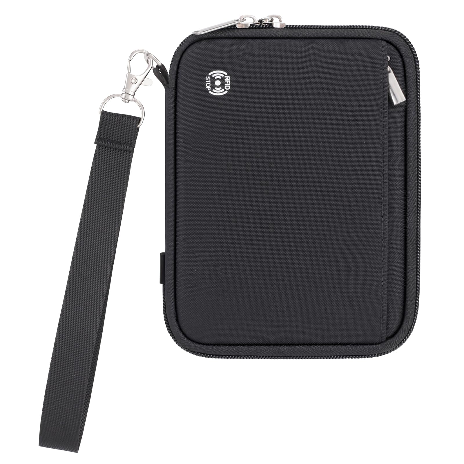 WALNEW Passport Holder Travel Wallet Family for 4, RFID Blocking Travel Document Organiser Pouch for Women Men, Zipper Card Case Cover with Wrist Strap, Black