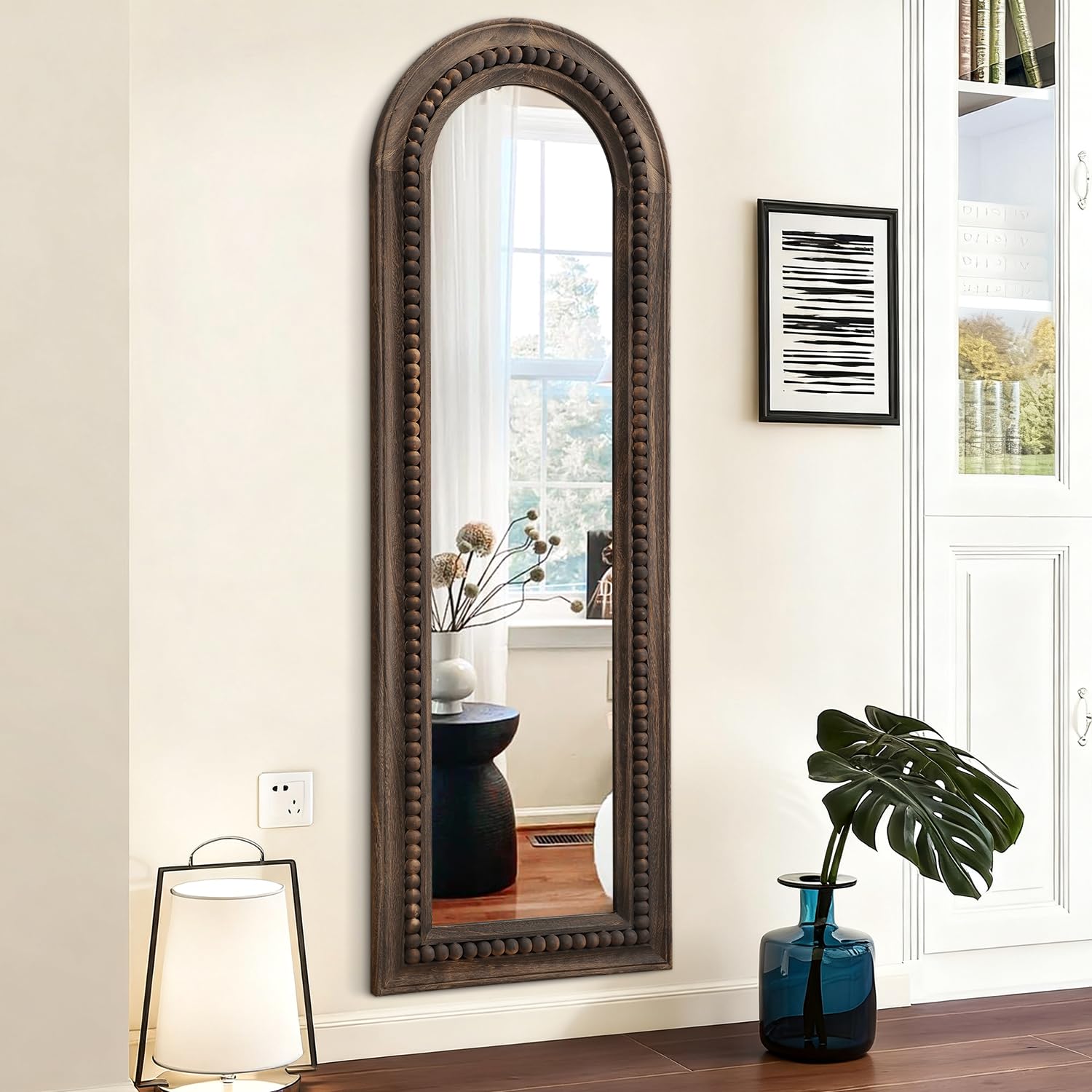 MWAZZLL Mirror Full Length with Retro Beaded Wooden Framed Arched Large Decorative Floor Mirrors 120x40cm for Bedroom Living Room Entryway Bathroom Hallway โ image 1
