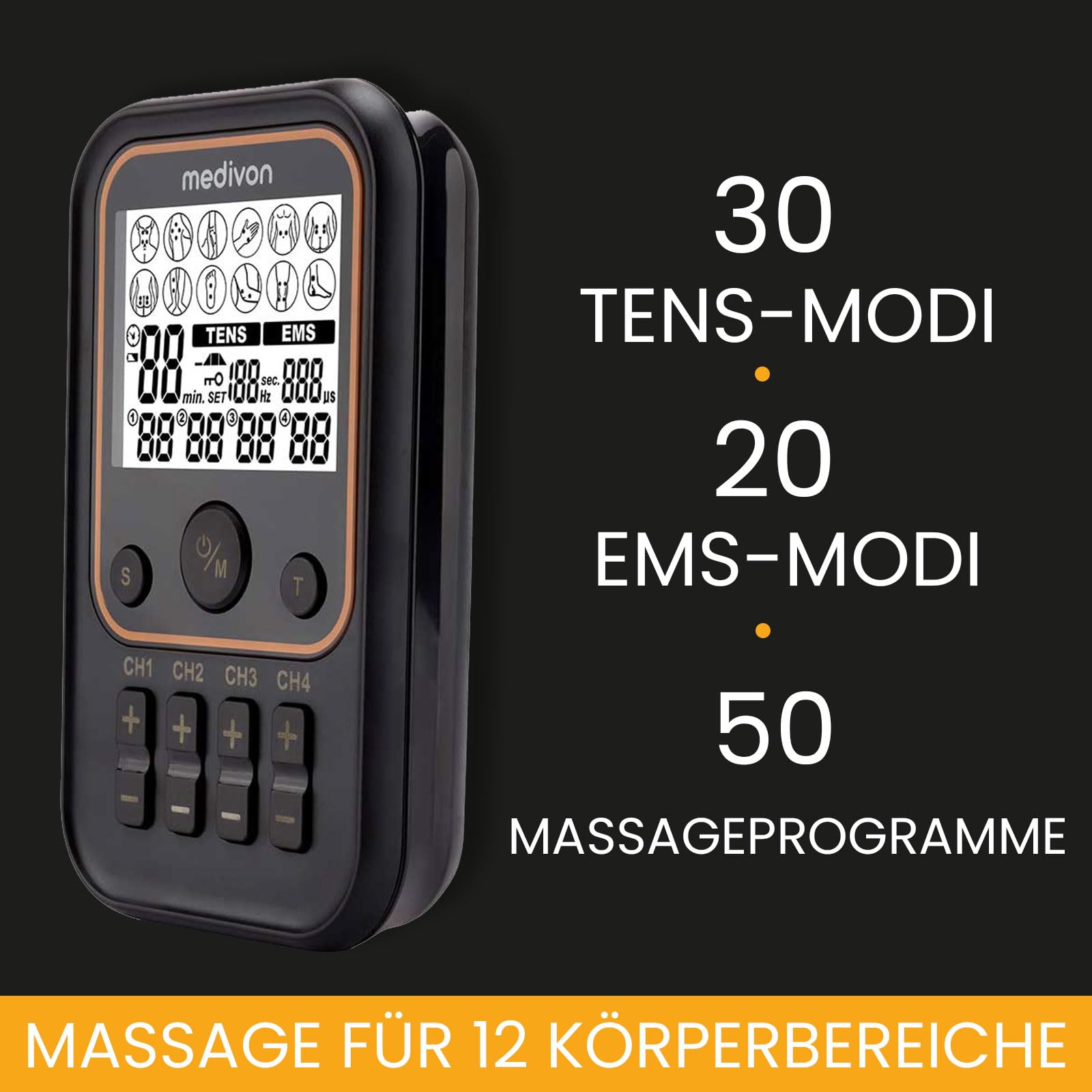 Medivon OdinFlex PRO Muskel Elektrostimulator für EMS/TENS, Trainingsgerät