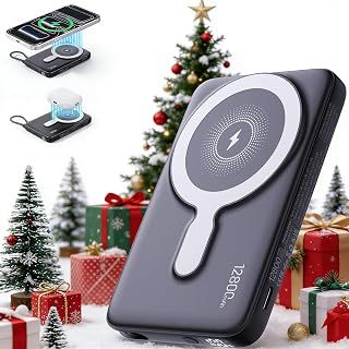 2025 Updated M3 Ultra Slim 0.4'' Wireless Power Bank, 12800mAh Magnetic Portable Charger with Built in Cable and Strap, LED Battery Pack Travel Essentials for iPhone 17/16/15/14/13/12/Pro Max Andriod - Amazon product rated Grade A