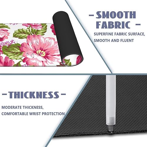 Miniatura 6 de Alfombrilla de escritorio grande para juegos de música vintage, alfombrilla de mouse de goma antideslizante con notas musicales retro, 31.5 x 11.8 x